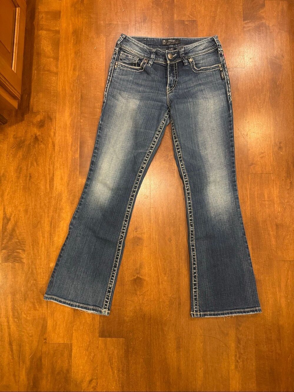 Y2K Silver Jeans Co Suki W28 L30 Bootcut Jeans Western Thick Stitch Denim